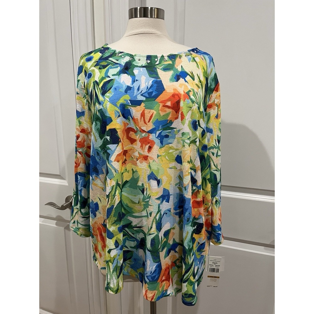 Alfred Dunner Floral Print 3/4 Sleeve Tunic Top Asymmetrical Size 3X Retail $58